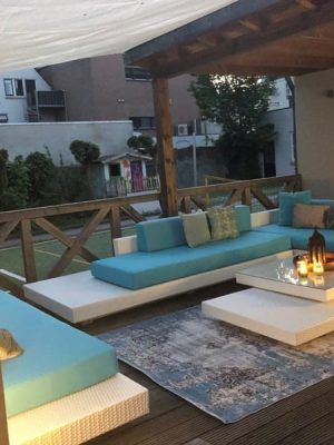Loungeset Ibiza met turquoise kussens