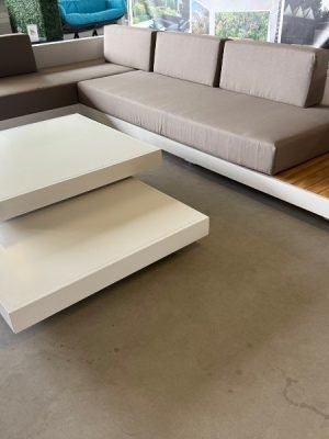 Loungeset Ibiza aluminium versie met wit onderstel en teak afwerking