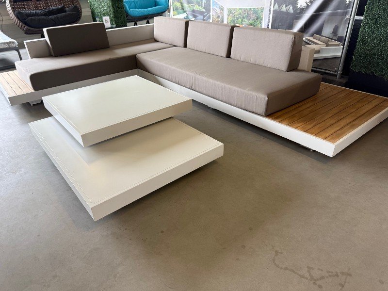 Loungeset Ibiza aluminium versie met wit onderstel en teak afwerking - Imagen 5